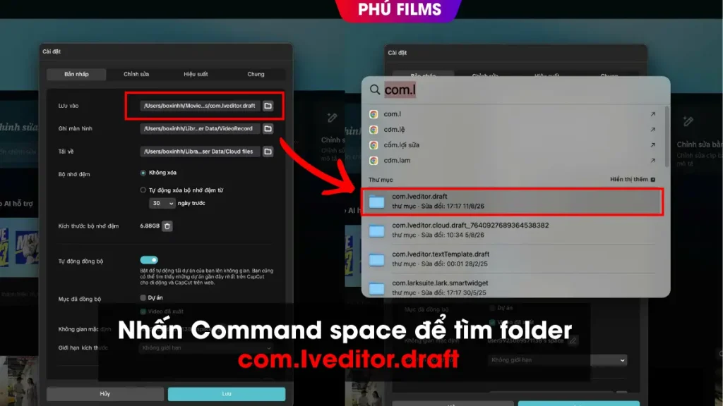 Bước 2: Tìm folder dự án draft của CapCut